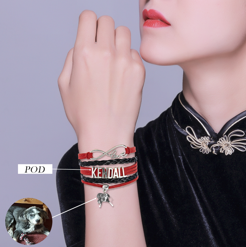 NOOK Custom Photo Projection Bracelet - Dog mom wearing with pet photo projected