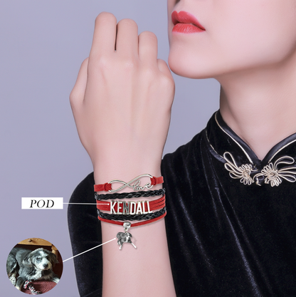 NOOK Custom Photo Projection Bracelet - Dog mom wearing with pet photo projected