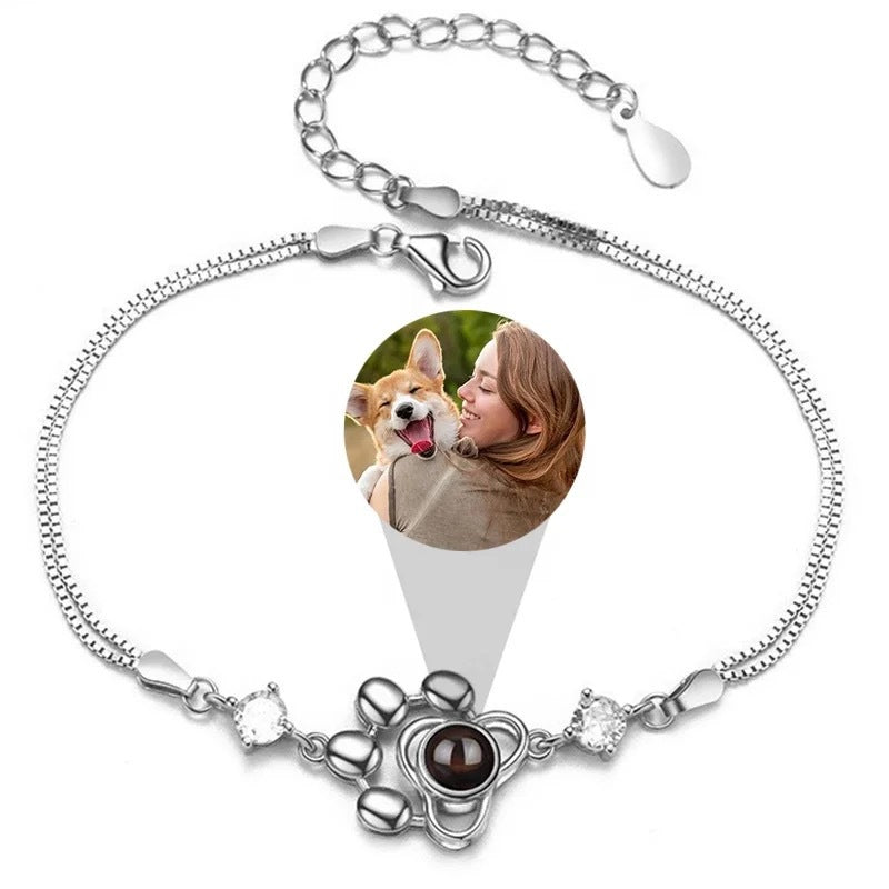 NOOK S925 Sterling Silver Dog Paw Photo Projection Bracelet